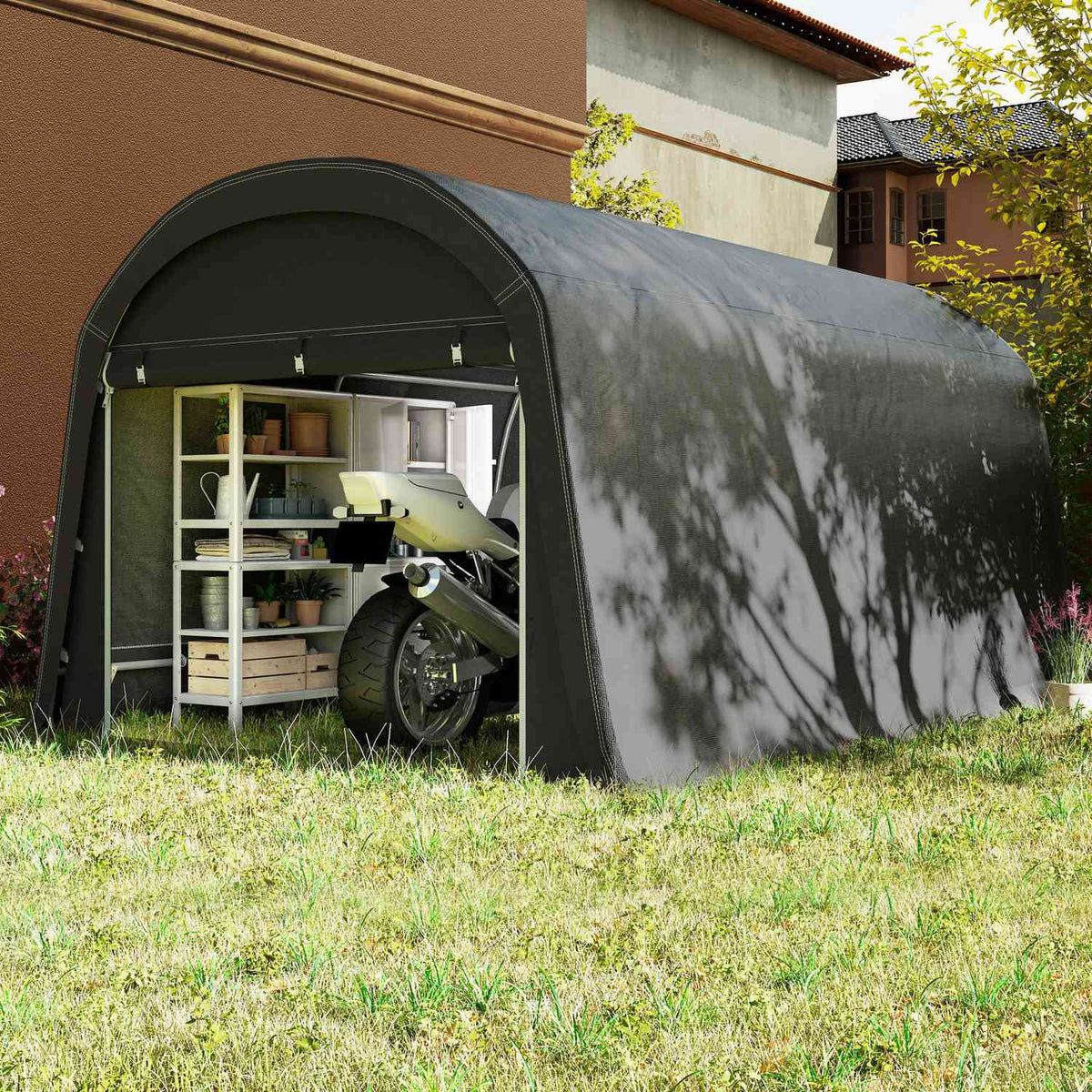 Bike Storage Tent, Waterproof Bike Shed with Door, Anti-Dust Bike Cover Shelter Shed for Home Outdoor Garden Backyard 300x450x230cm Dark Gray