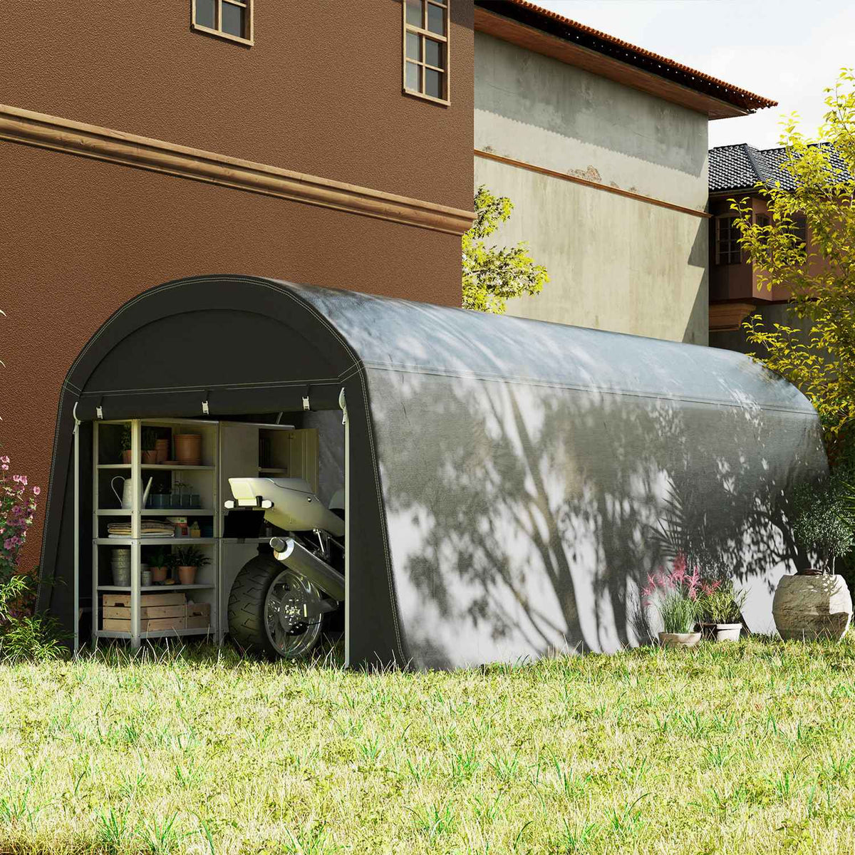 Bike Storage Tent, Waterproof Bike Shed with Door, Anti-Dust Bike Cover Shelter Shed for Home Outdoor Garden Backyard 300x600x230cm Dark Gray
