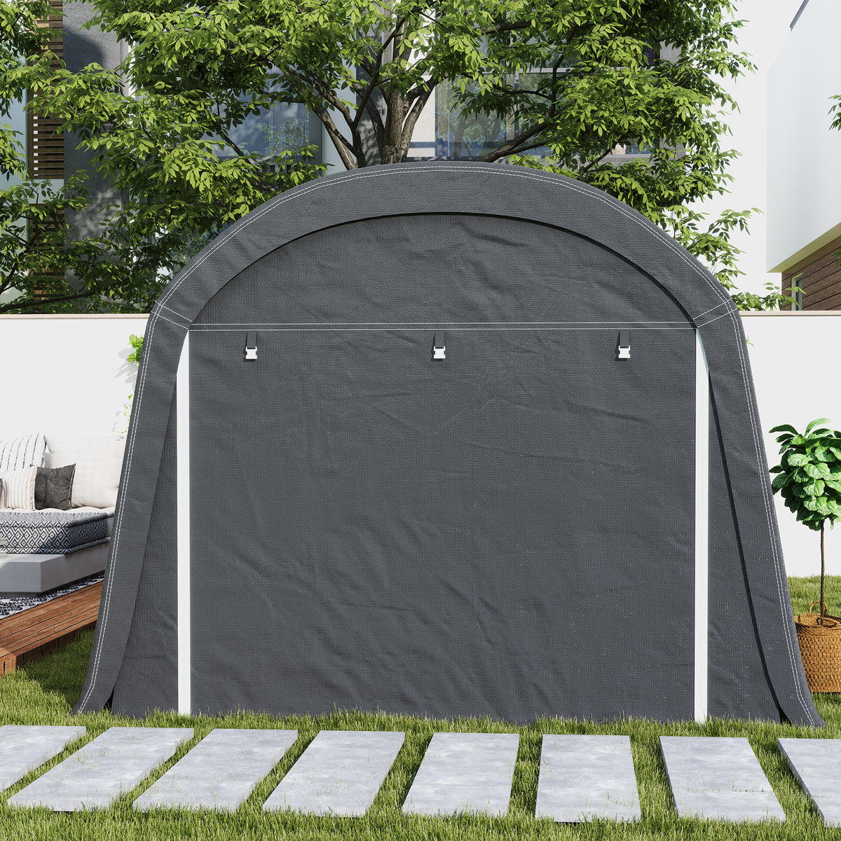 Bike Storage Tent, Waterproof Bike Shed with Door, Anti-Dust Bike Cover Shelter Shed for Home Outdoor Garden Backyard 300x600x230cm Dark Gray