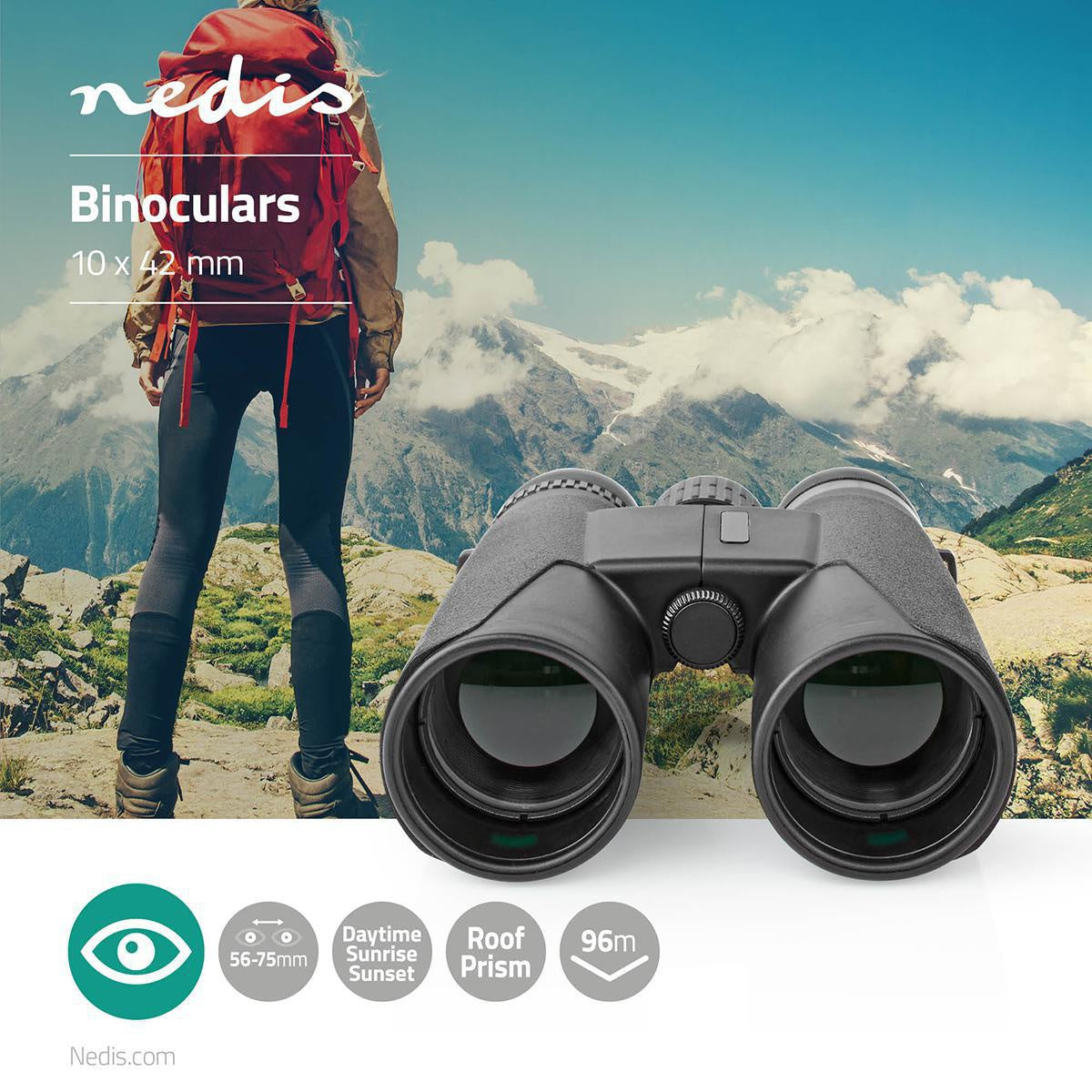 Binocular | Magnification: 10 x | Objective lens diameter: 42 mm | Field of view: 96 m | Suitcase included | Black