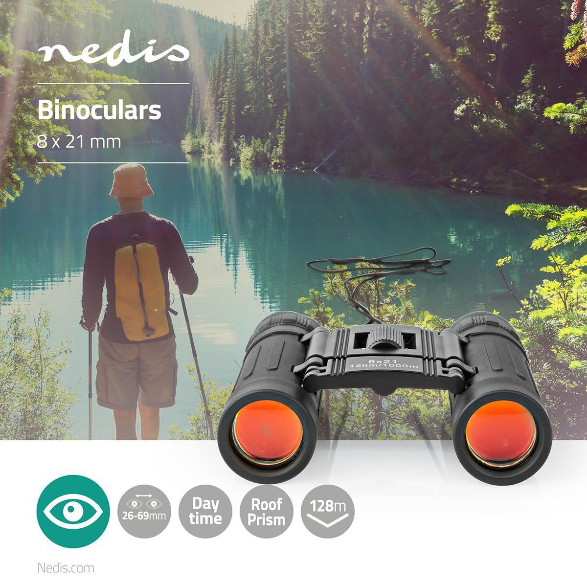 Binocular | Magnification: 8 x | Objective lens diameter: 21 mm | Field of view: 128 m | Suitcase included | Black