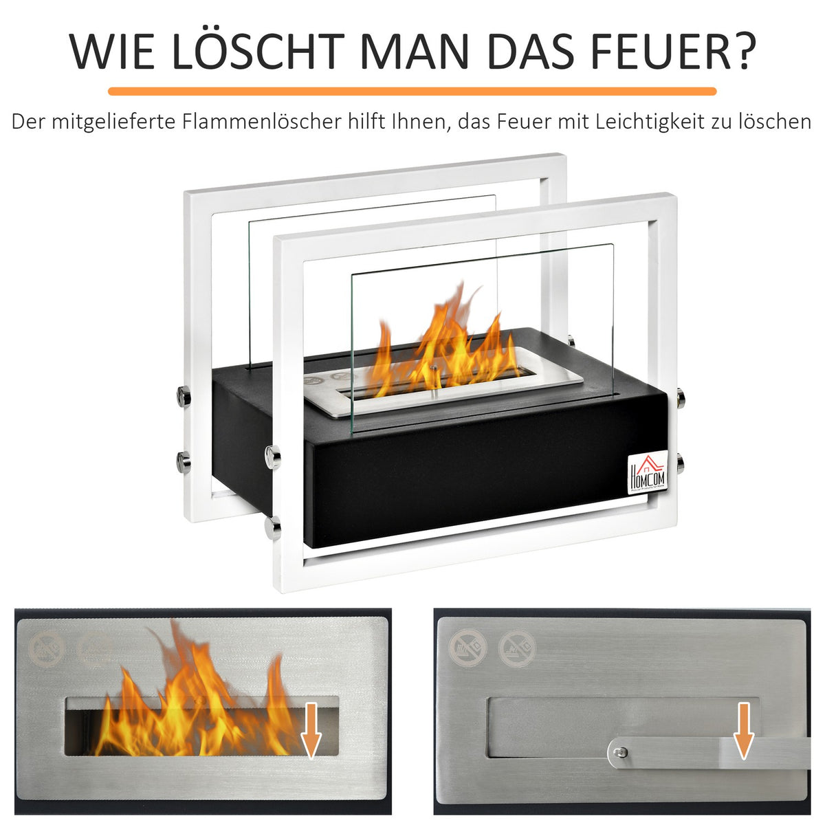Bio Fireplace Ethanol Fireplace Bio Ethanol Burner 1.5L Burning Time No Smoke Metal Tempered Glass Black + White 39.5 X 25 X 30 Cm