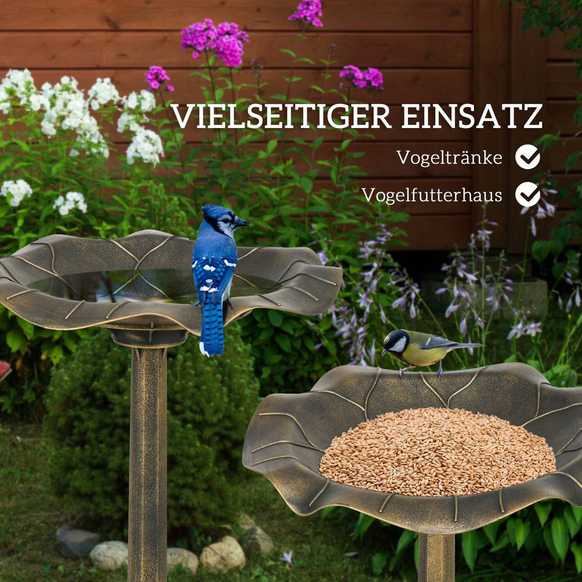 Bird Bath With Stand, 71Cm Height, Bird Bath, Bird Basin, Bird Feeder With Lotus Leaf Basin, Bronze