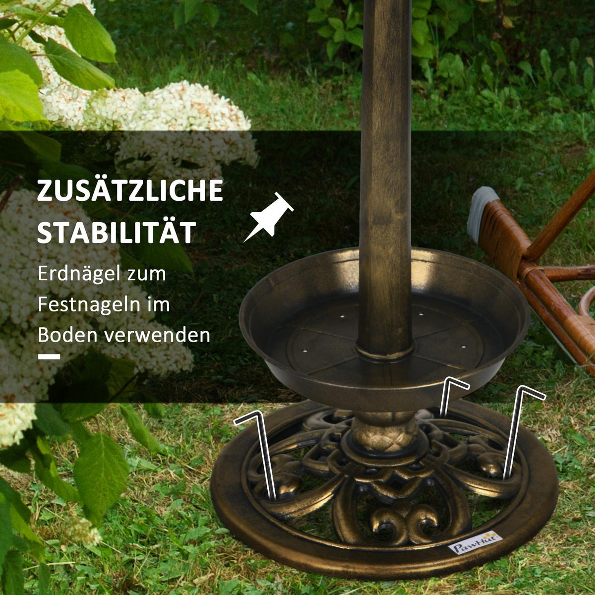 Bird Bath with Solar Light 110 cm Height Bird Bath Bird Feeder Bird Basin with Flower Base for Wild Birds Bronze