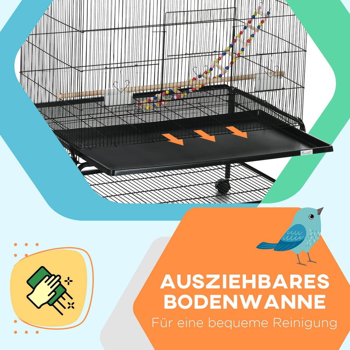 Bird Cage Bird Aviary With Perches Bird Builder With Shelf, Wheels, Removable Base Tray, Aviary With Doors, Black