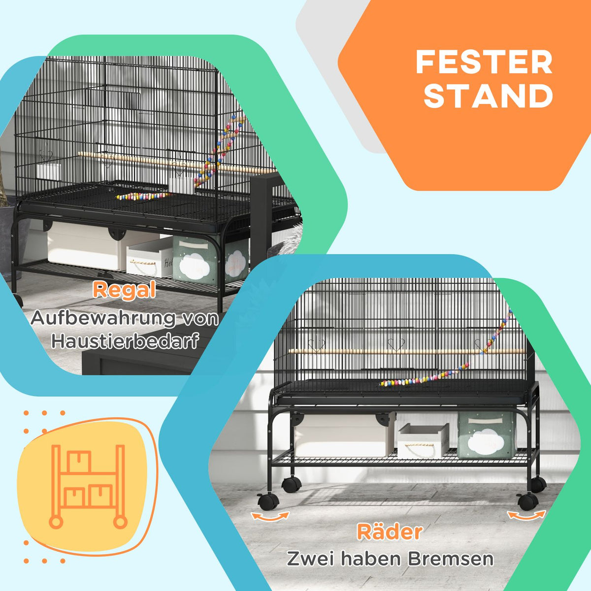 Bird Cage Bird Aviary With Perches Bird Builder With Shelf, Wheels, Removable Base Tray, Aviary With Doors, Black