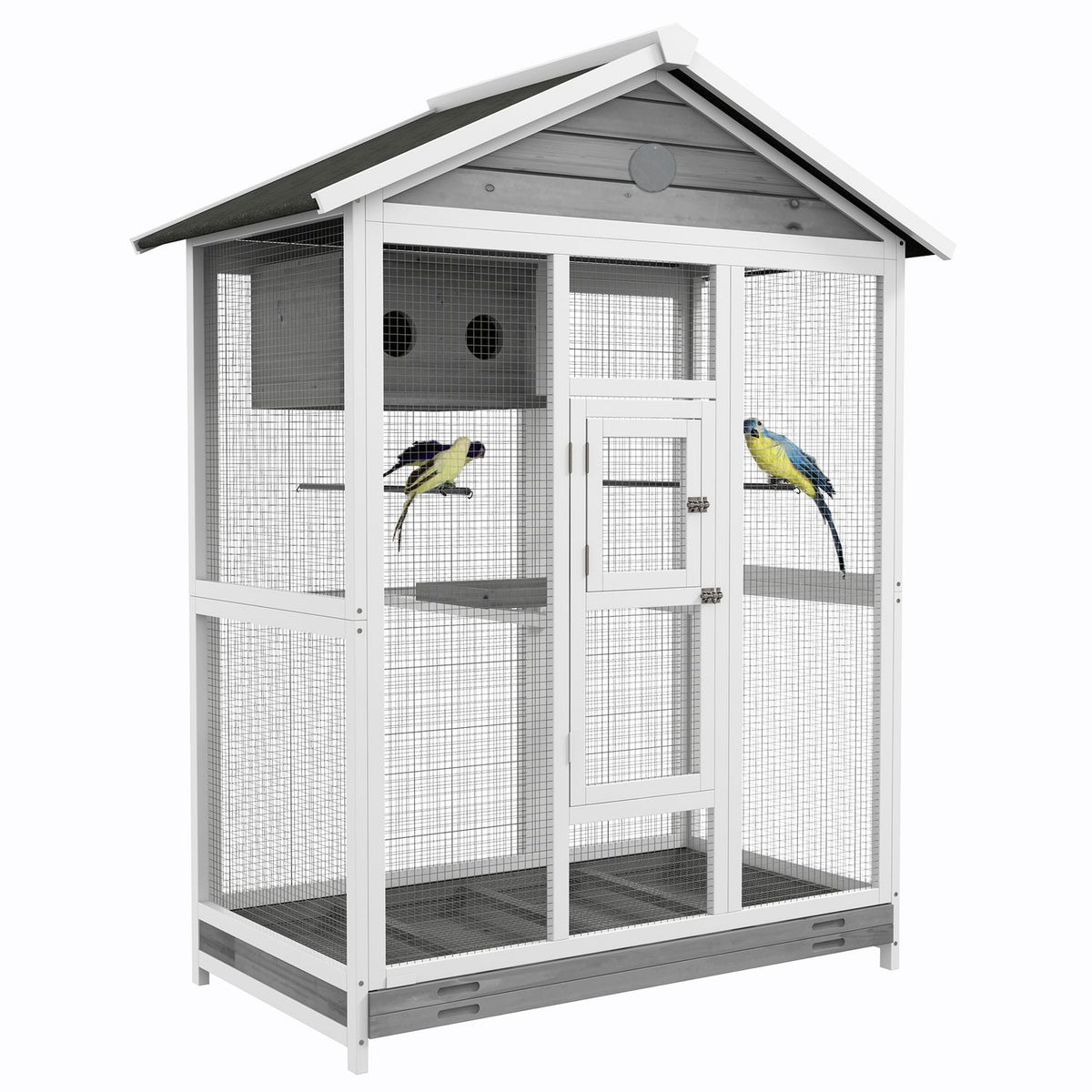 Bird Cage Budgie Cage With 4 Perches, Bird Builder With Extendable Floor Tray, Bird House For Canaries, Fir, 112 X 68 X 154 Cm