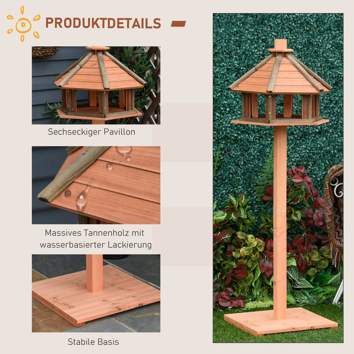 Bird House Bird Feeder Wooden Bird Villa Feeder Bird Stand Bird Table Bird House Play Stand With Waterproof Roof Natural Diameter 52 X 130 H Cm