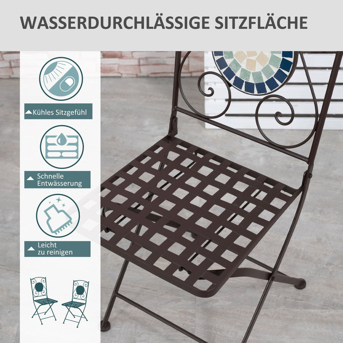 Bistro Set For 2 In Nostalgic Design, Mosaic Stones, Weather Resistant, Multi-Colour