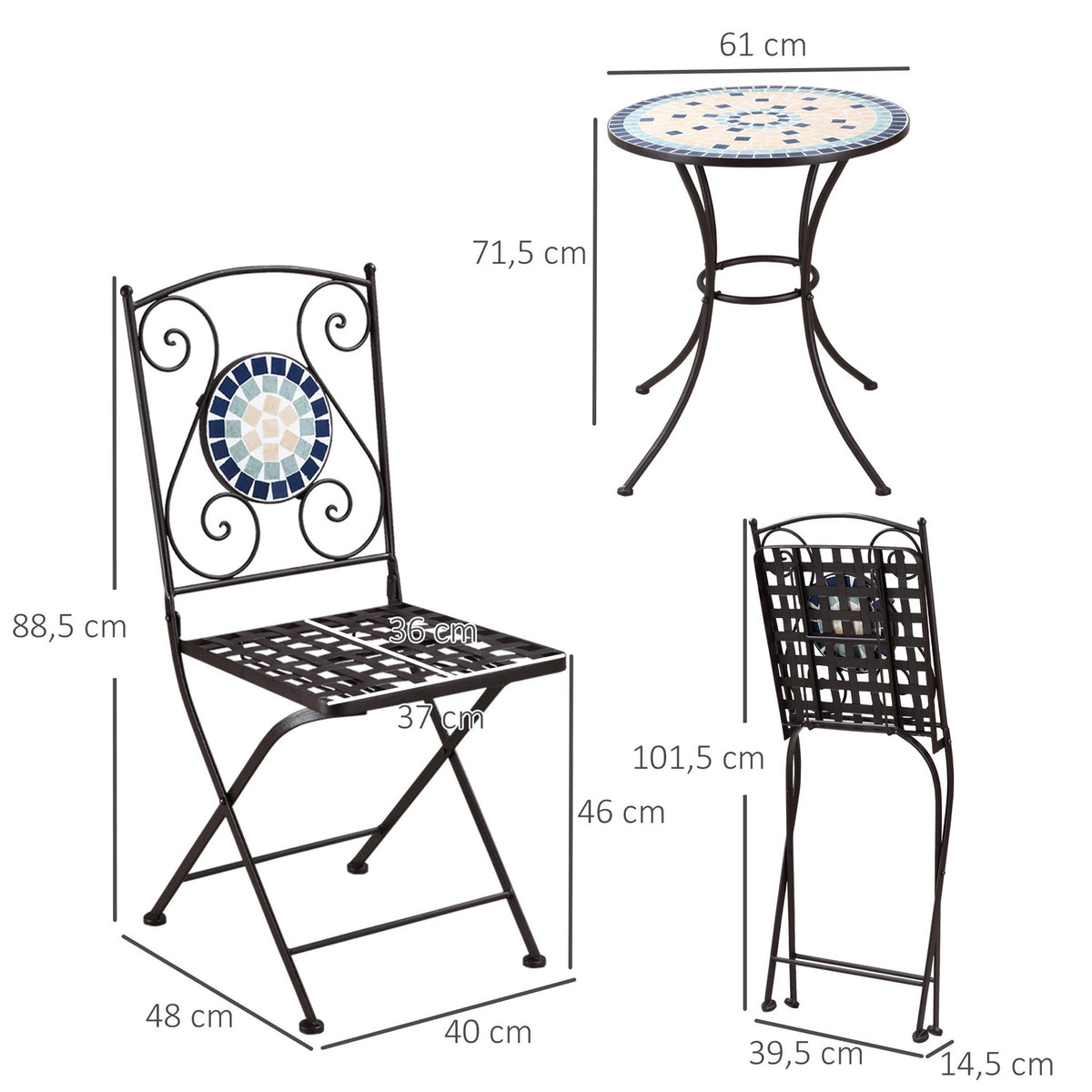 Bistro Set For 2 In Nostalgic Design, Mosaic Stones, Weather Resistant, Multi-Colour