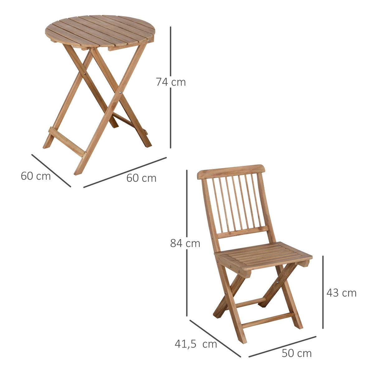 Bistro Set For 2 People, Foldable Wooden Garden Set, Balcony Set, Bistro Table With 2 Chairs, Garden Furniture, Natural