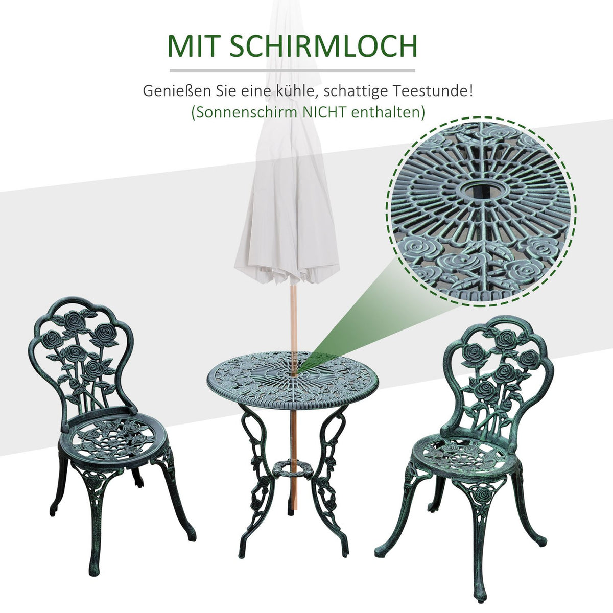 Bistro Set Garden Set Garden Furniture 3-Piece. Balcony Furniture Set Cast Aluminum Antique Green