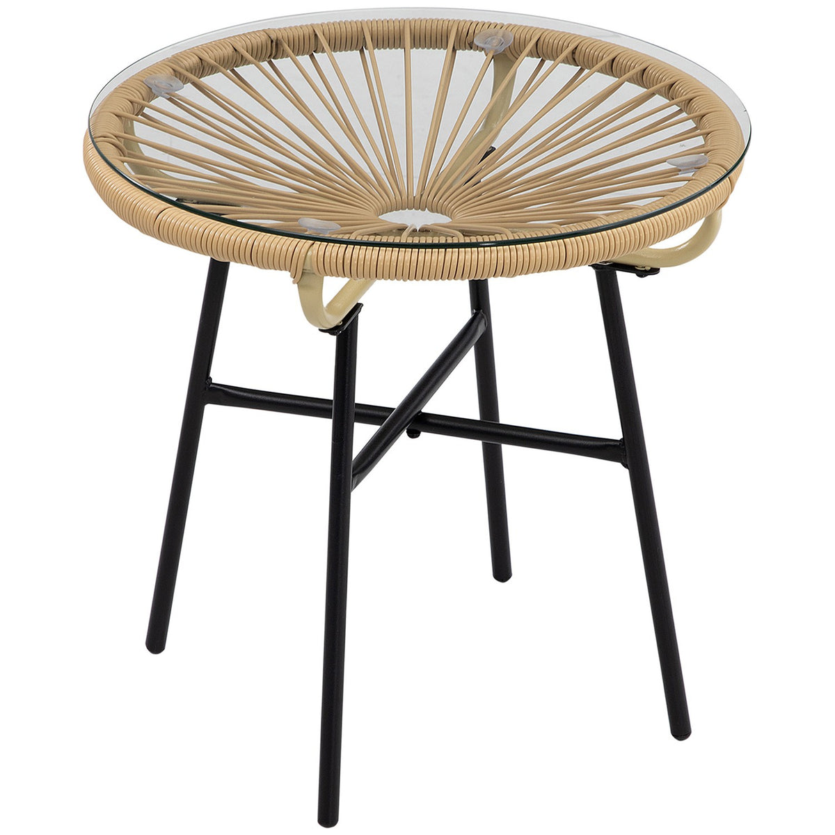 Bistro Table, Round Garden Table, Rat Side Table, For Patio, Balcony, Black+Beige, 50 X 50 X 50 Cm