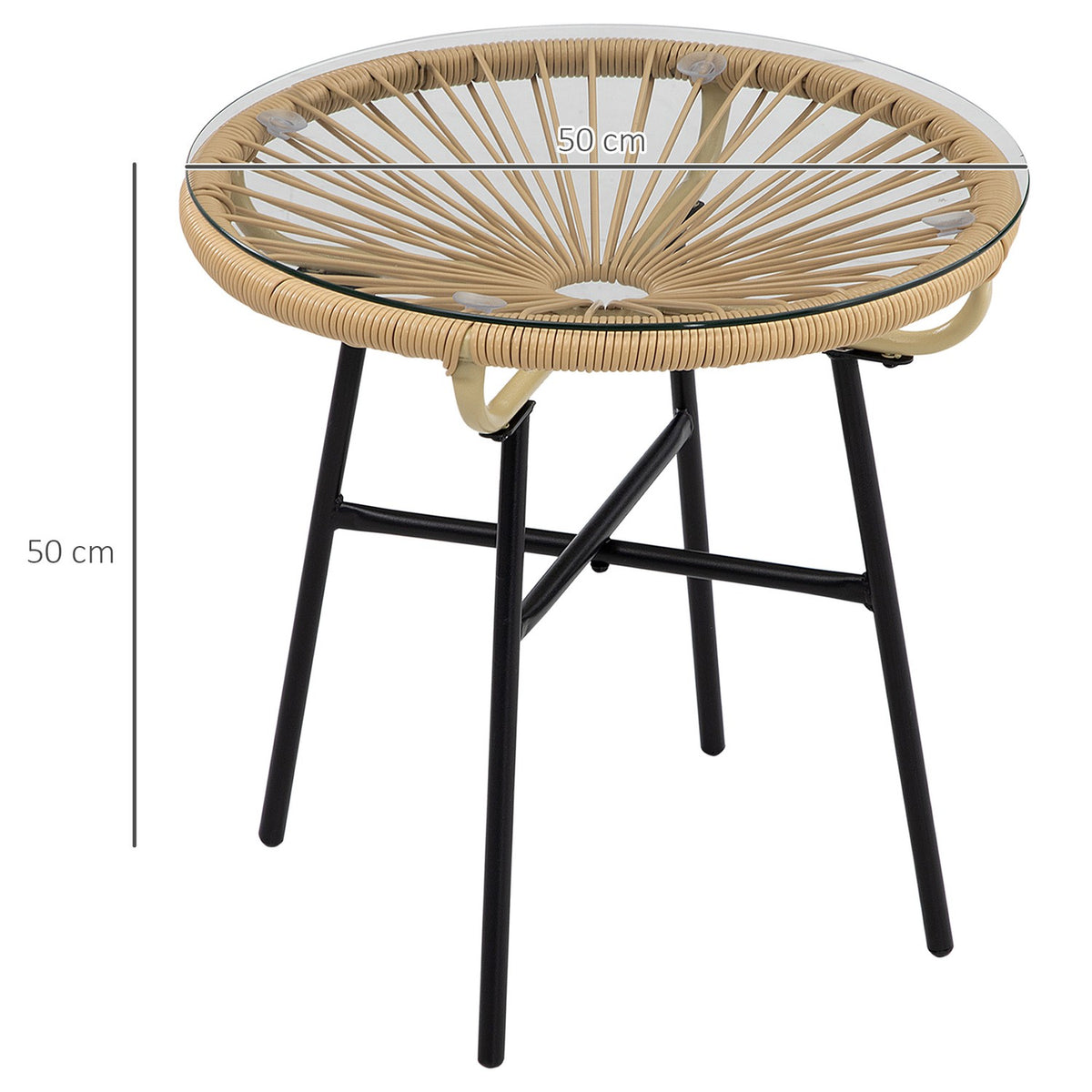 Bistro Table, Round Garden Table, Rat Side Table, For Patio, Balcony, Black+Beige, 50 X 50 X 50 Cm