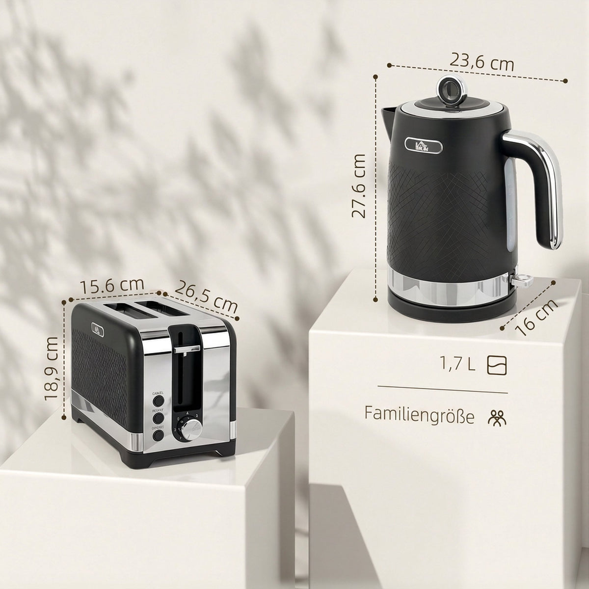 Black 1.7L Kettle & 2-Slice Toaster Set, 2200W