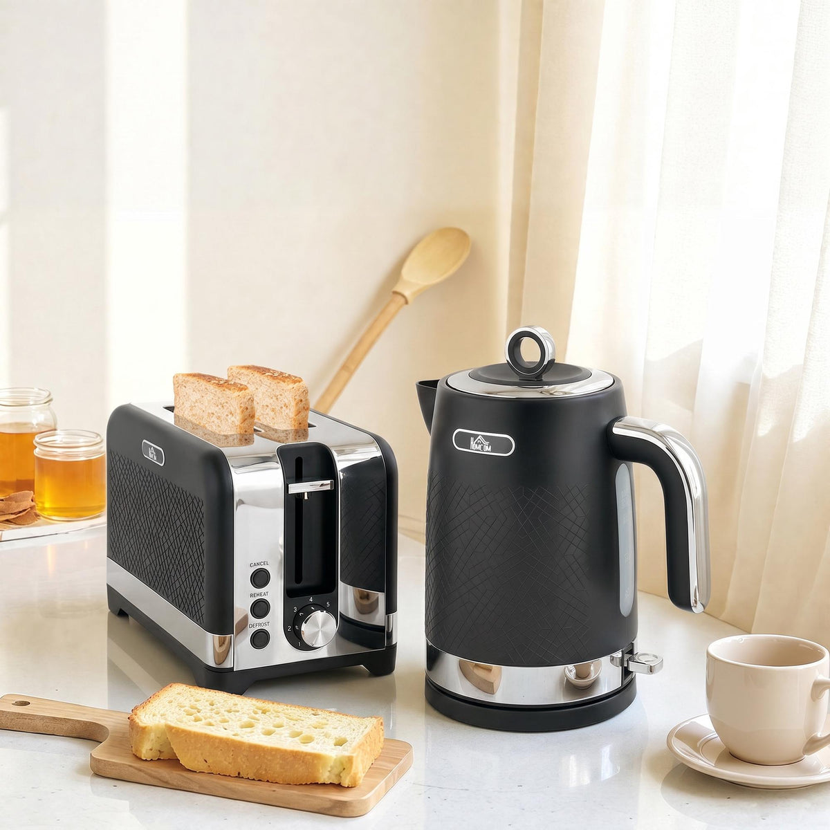 Black 1.7L Kettle & 2-Slice Toaster Set, 2200W