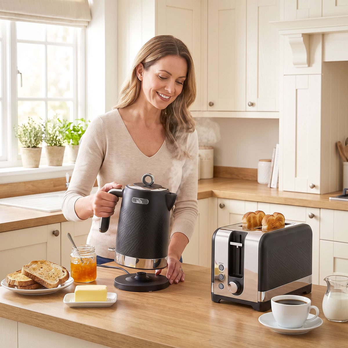 Black 1.7L Kettle & 2-Slice Toaster Set, 2200W