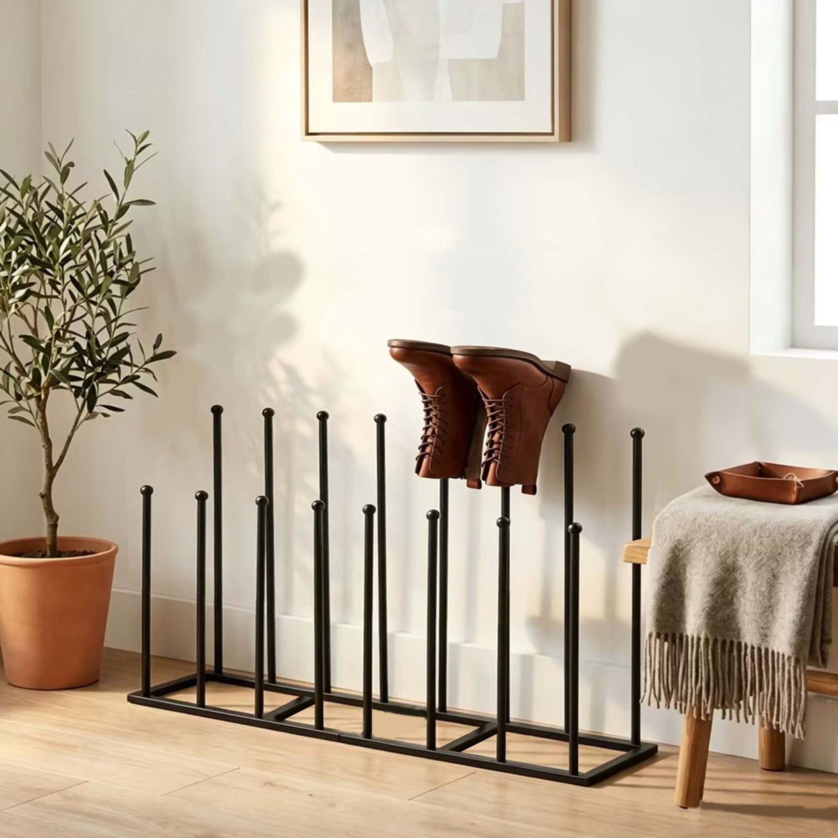 Black Iron Boot Rack for 4-8 Pairs, Indoor/Outdoor Use