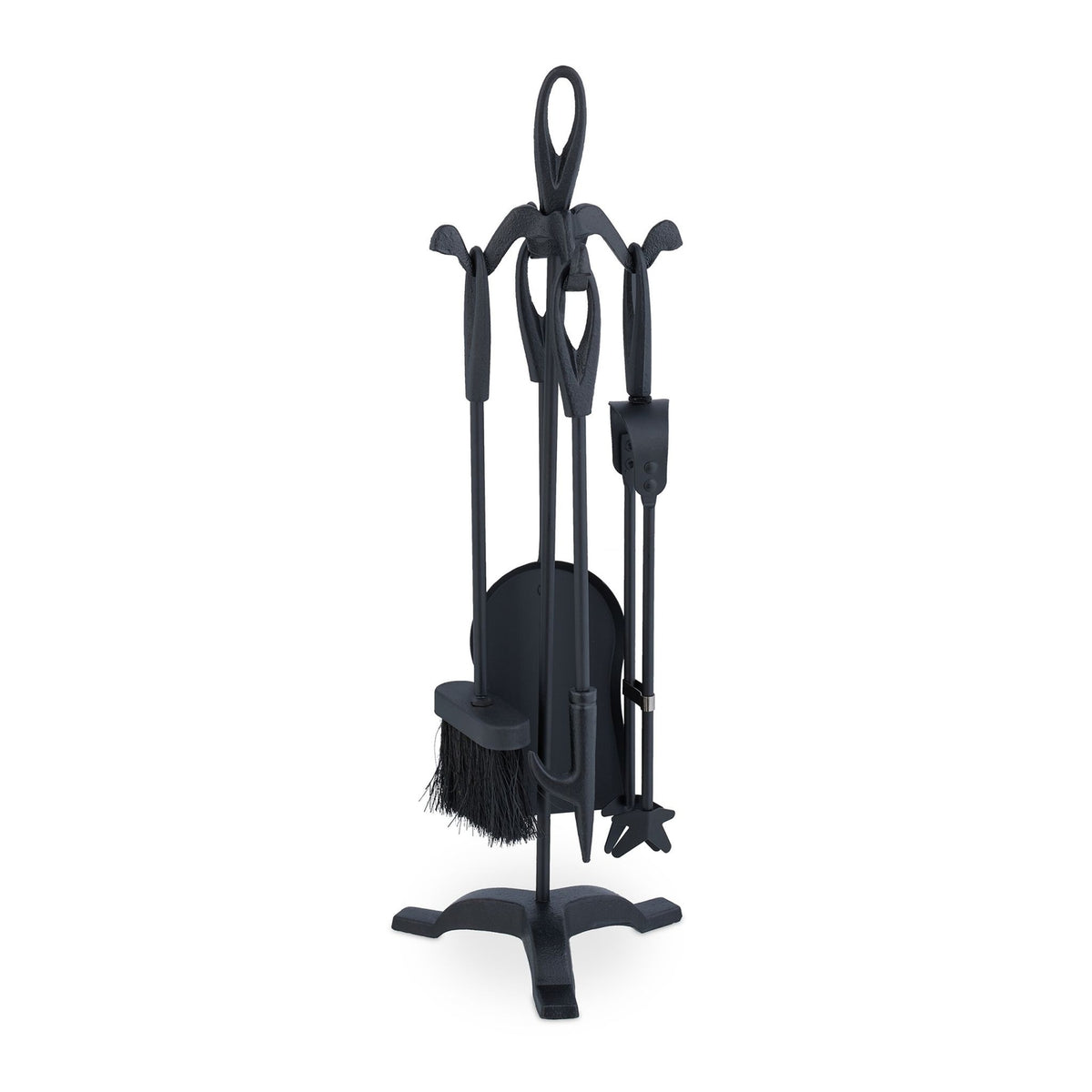 Black Iron Fireplace Tool Set – 5-Piece Accessory Holder