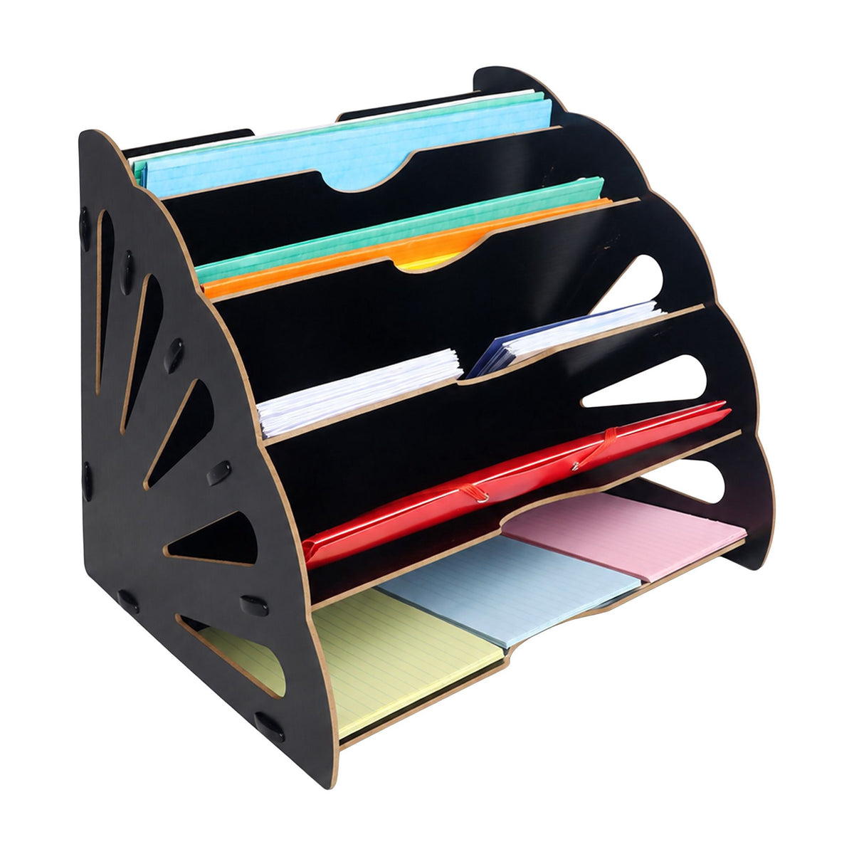 Black MDF Letter Tray with 5 Angled Slots, A4 Size