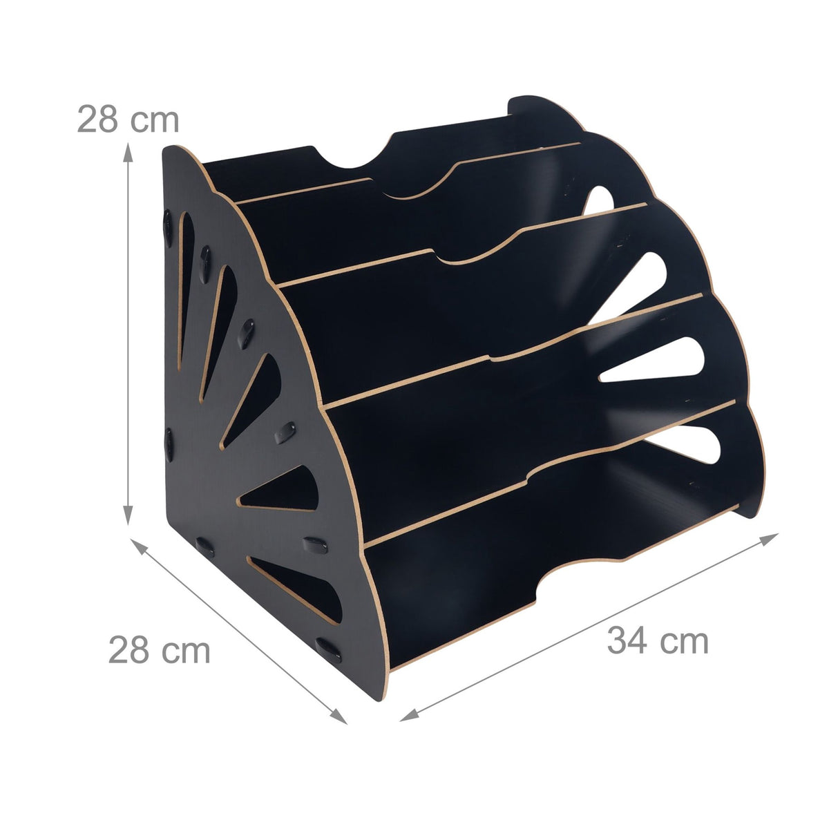 Black MDF Letter Tray with 5 Angled Slots, A4 Size