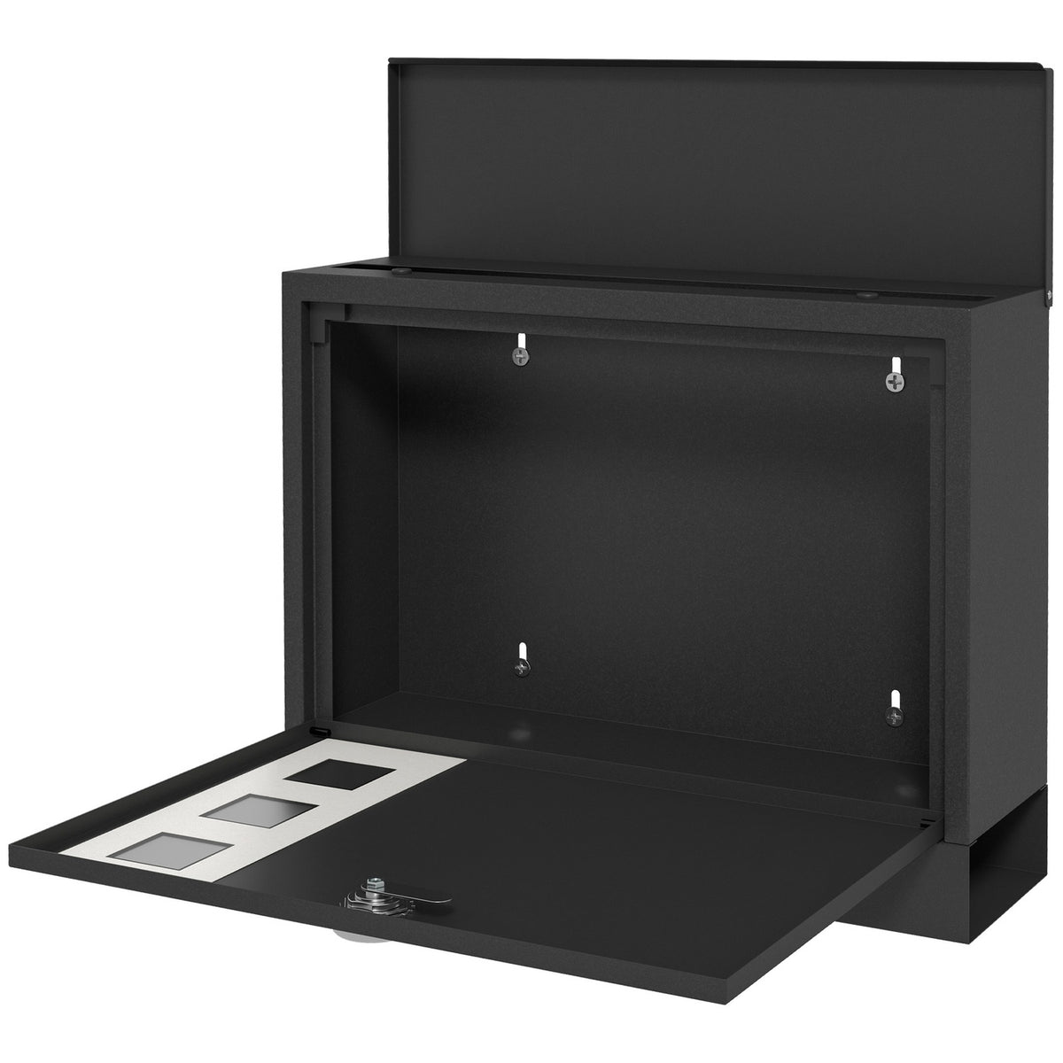 Black Mailbox With Newspaper Compartment, Metal, Viewing Window, 2 Keys, Water-Repellent, 36.5X11.5X29Cm