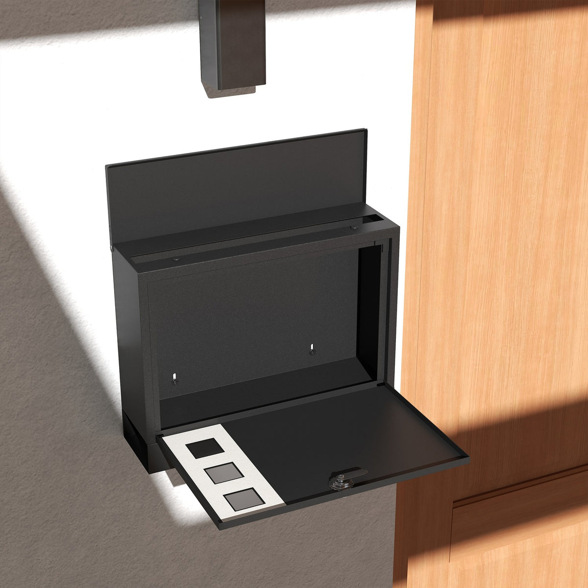 Black Mailbox With Newspaper Compartment, Metal, Viewing Window, 2 Keys, Water-Repellent, 36.5X11.5X29Cm