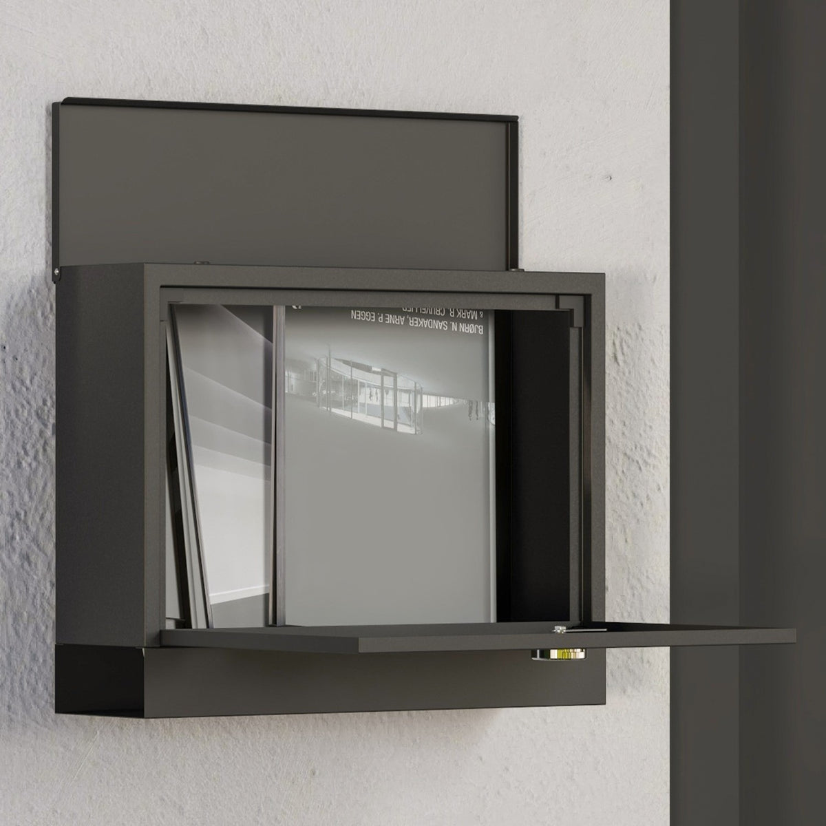 Black Mailbox With Newspaper Compartment, Metal, Viewing Window, 2 Keys, Water-Repellent, 36.5X11.5X29Cm