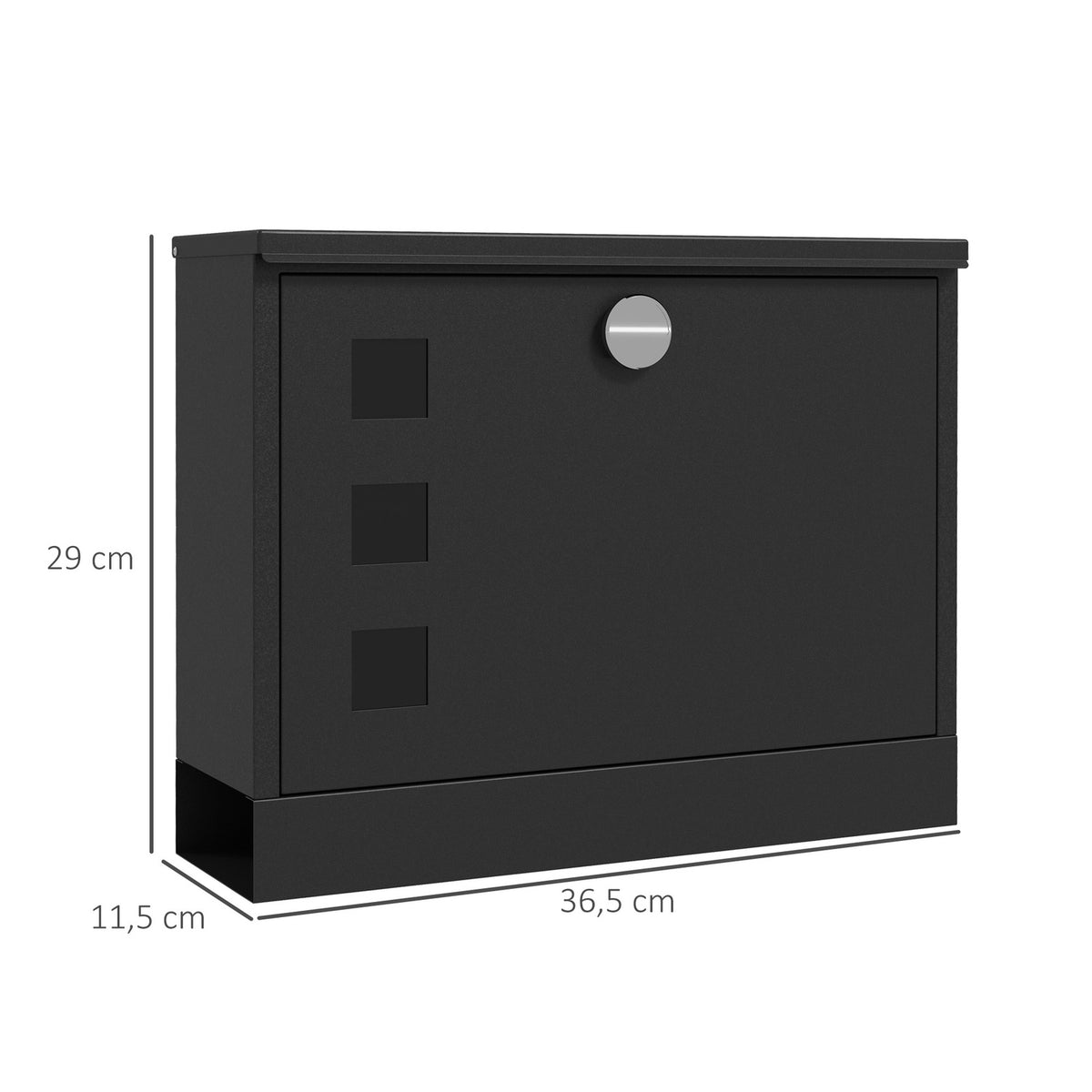 Black Mailbox With Newspaper Compartment, Metal, Viewing Window, 2 Keys, Water-Repellent, 36.5X11.5X29Cm