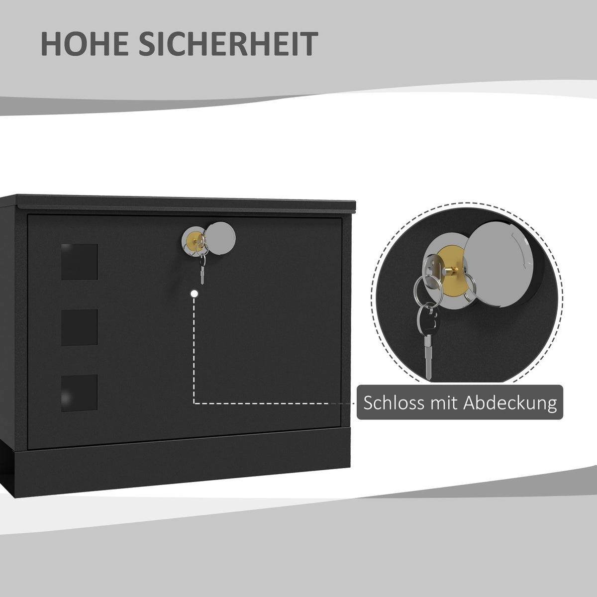 Black Mailbox With Newspaper Compartment, Metal, Viewing Window, 2 Keys, Water-Repellent, 36.5X11.5X29Cm