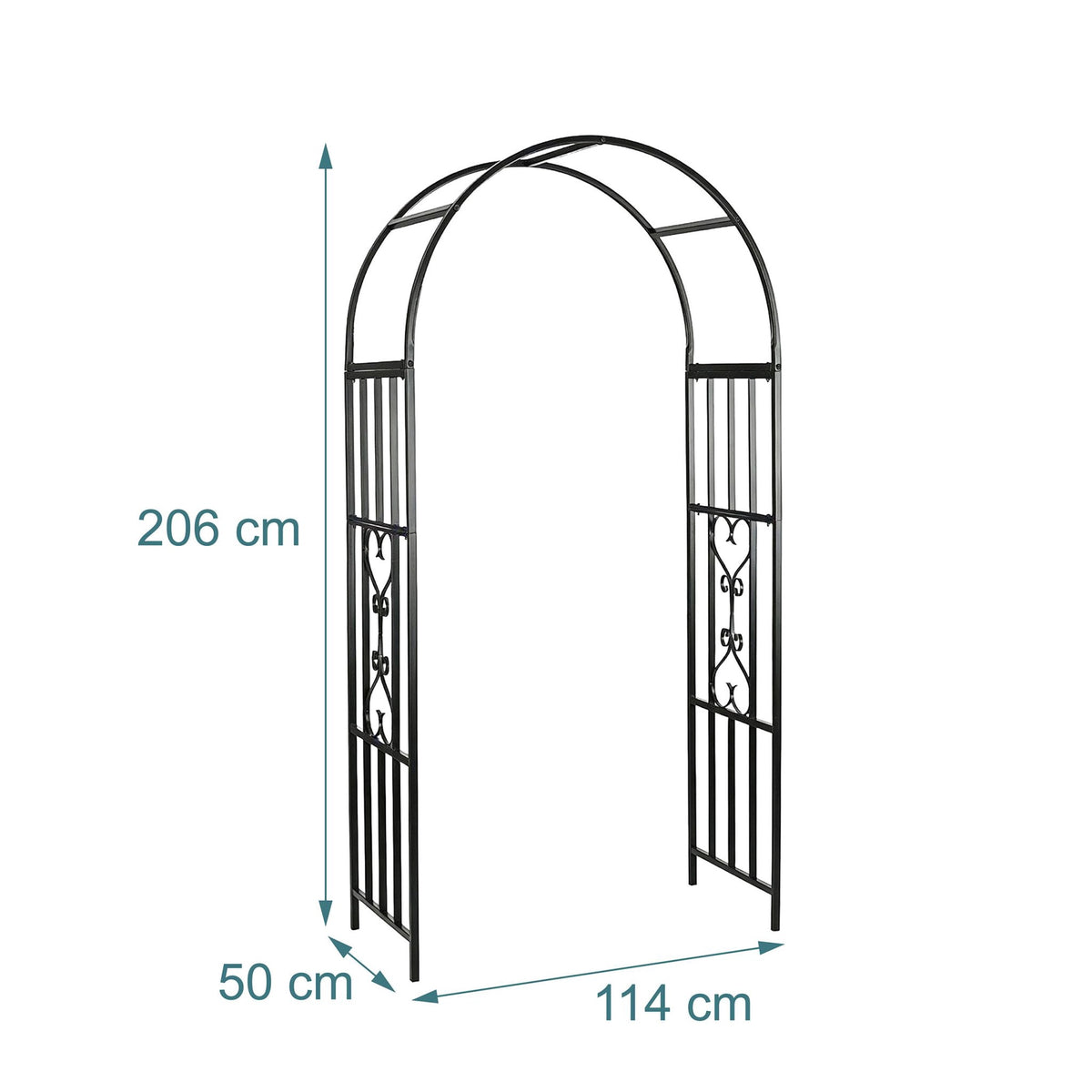 Black Metal Garden Arbour with Heart Motif