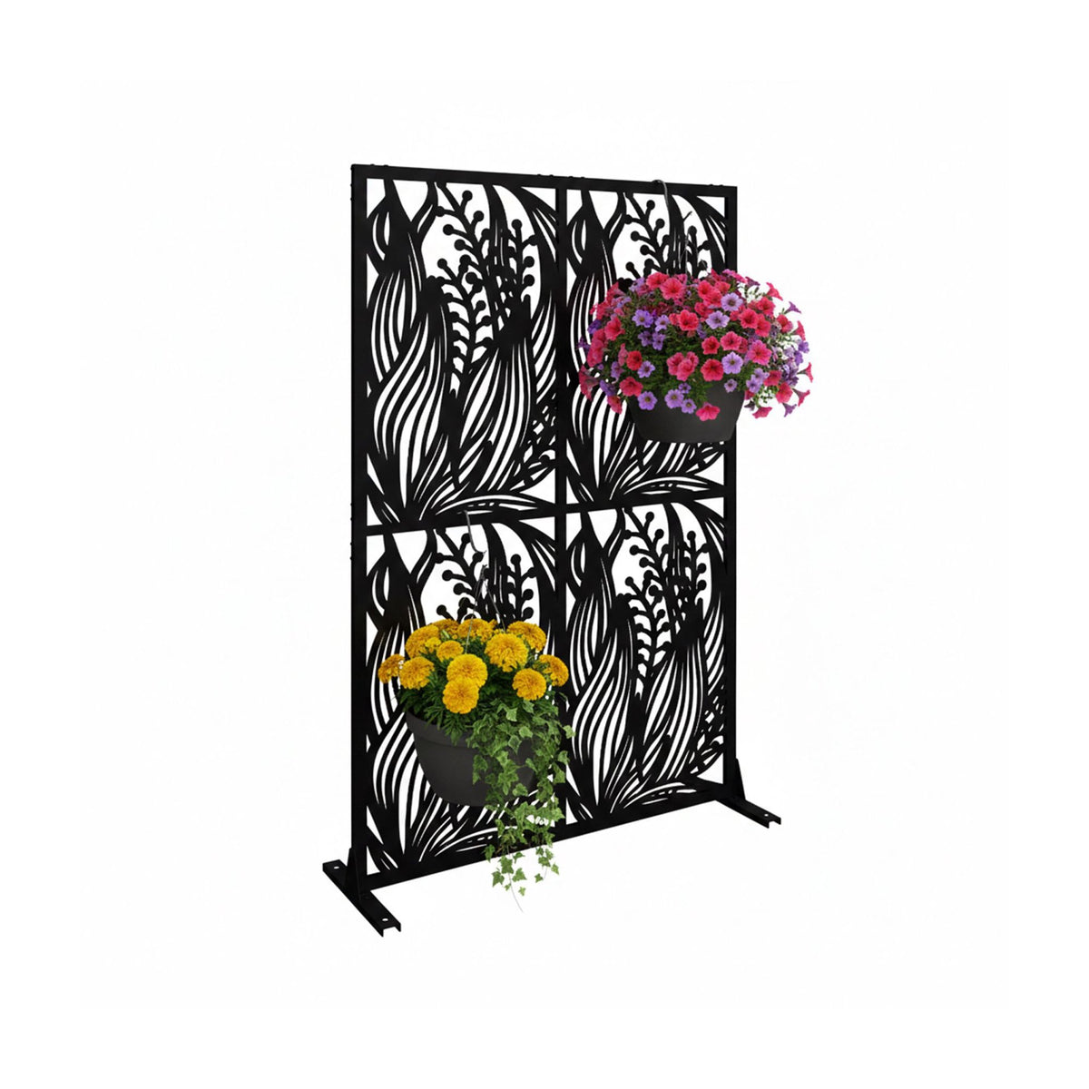 Black Metal Garden Privacy Screen – Leaf Design