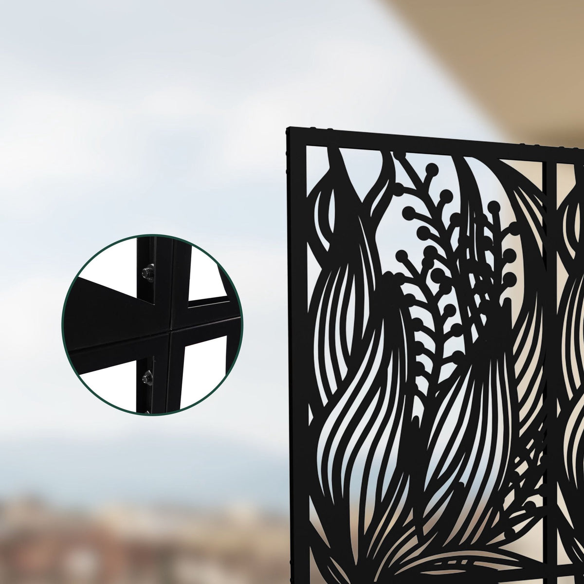 Black Metal Garden Privacy Screen – Leaf Design