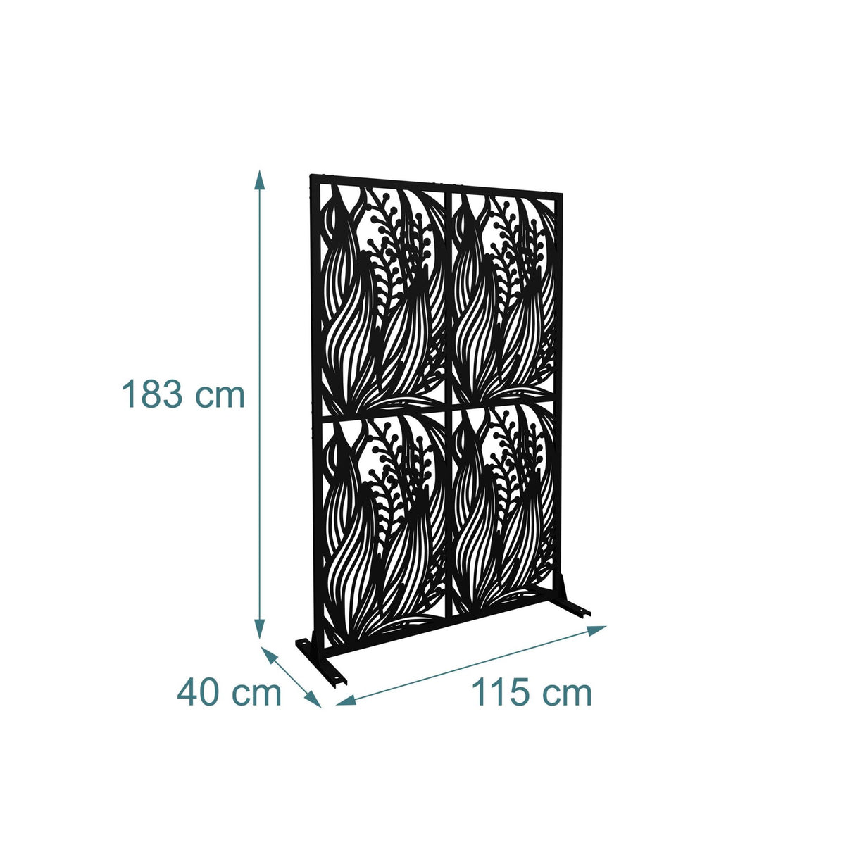 Black Metal Garden Privacy Screen – Leaf Design