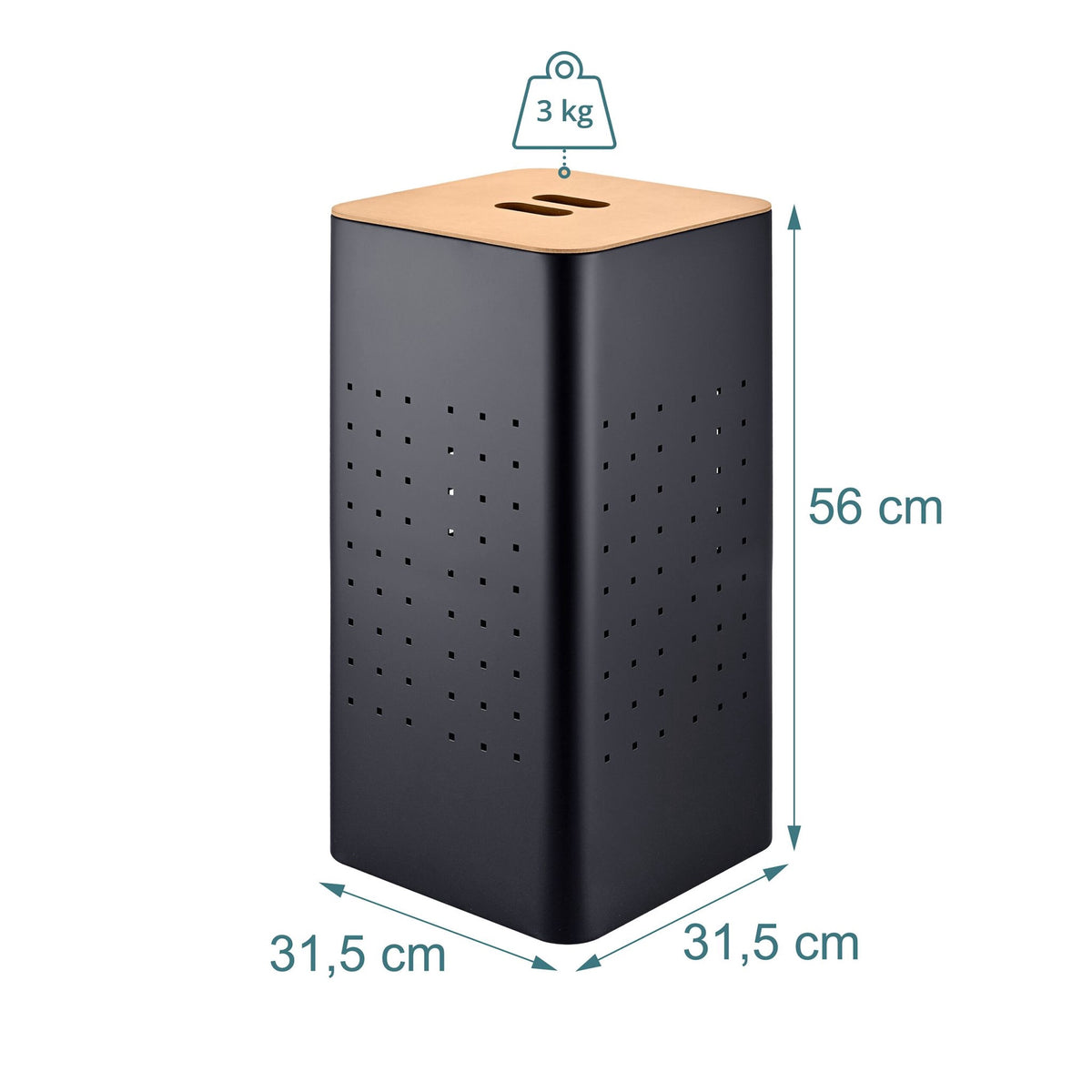 Black Metal Laundry Hamper with Lid, 55L Capacity