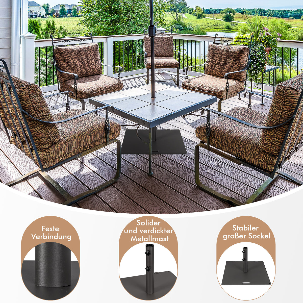 Black Metal Patio Umbrella Stand with Wheels, 22.5 kg
