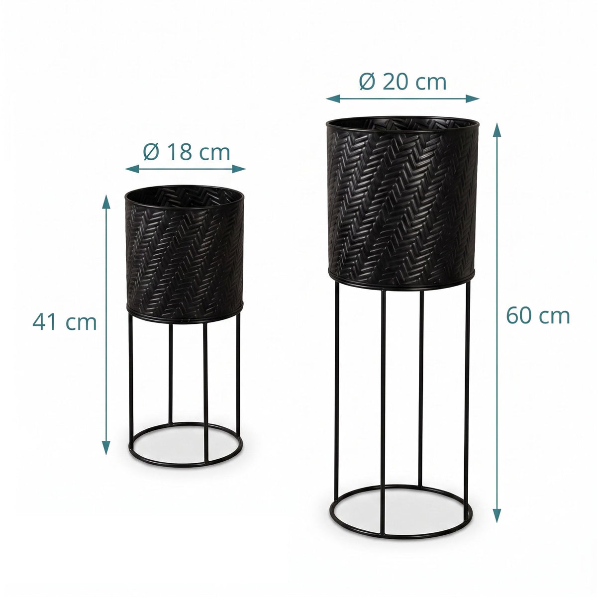 Black Metal Plant Stand Set of 2 – Modern Embossed Finish