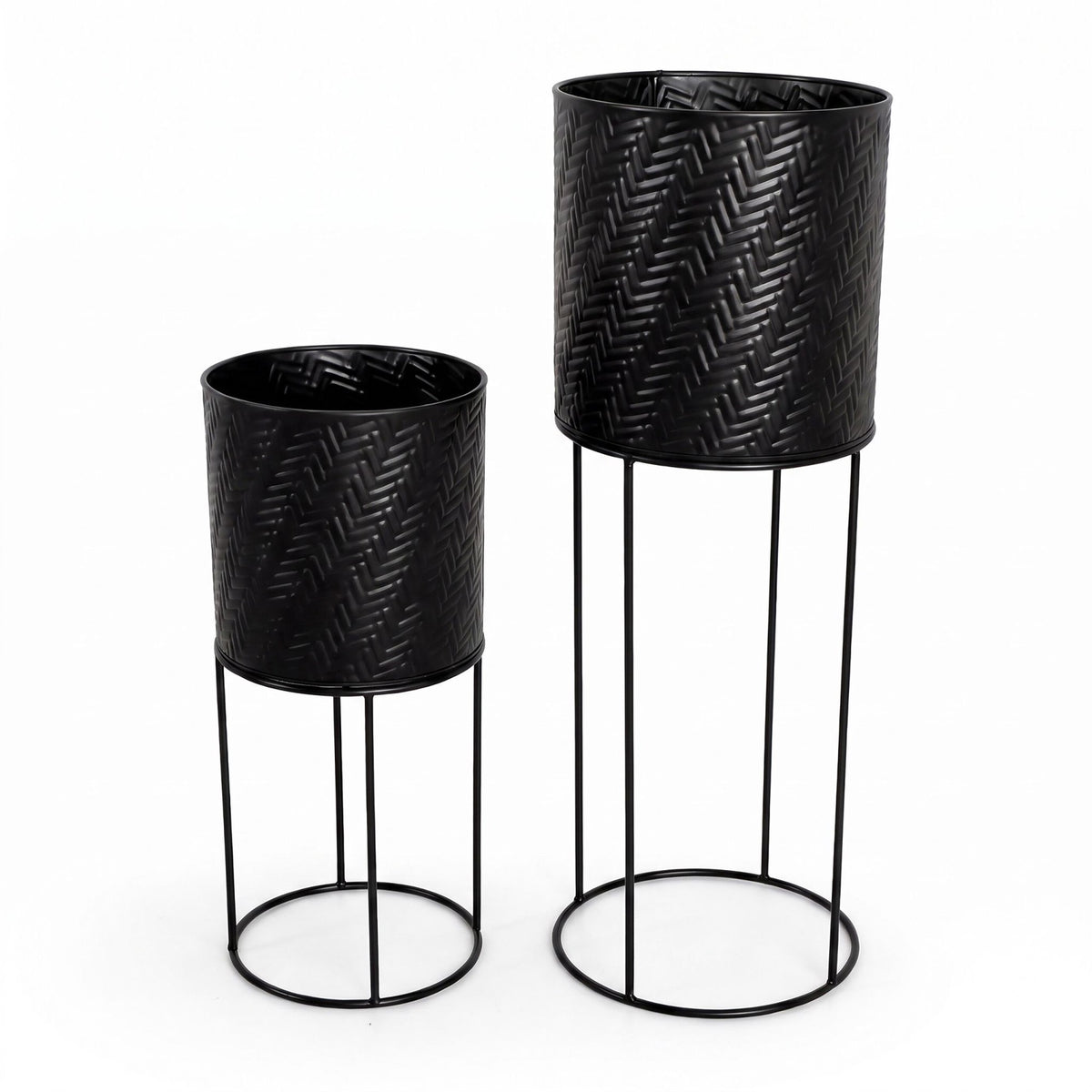 Black Metal Plant Stand Set of 2 – Modern Embossed Finish