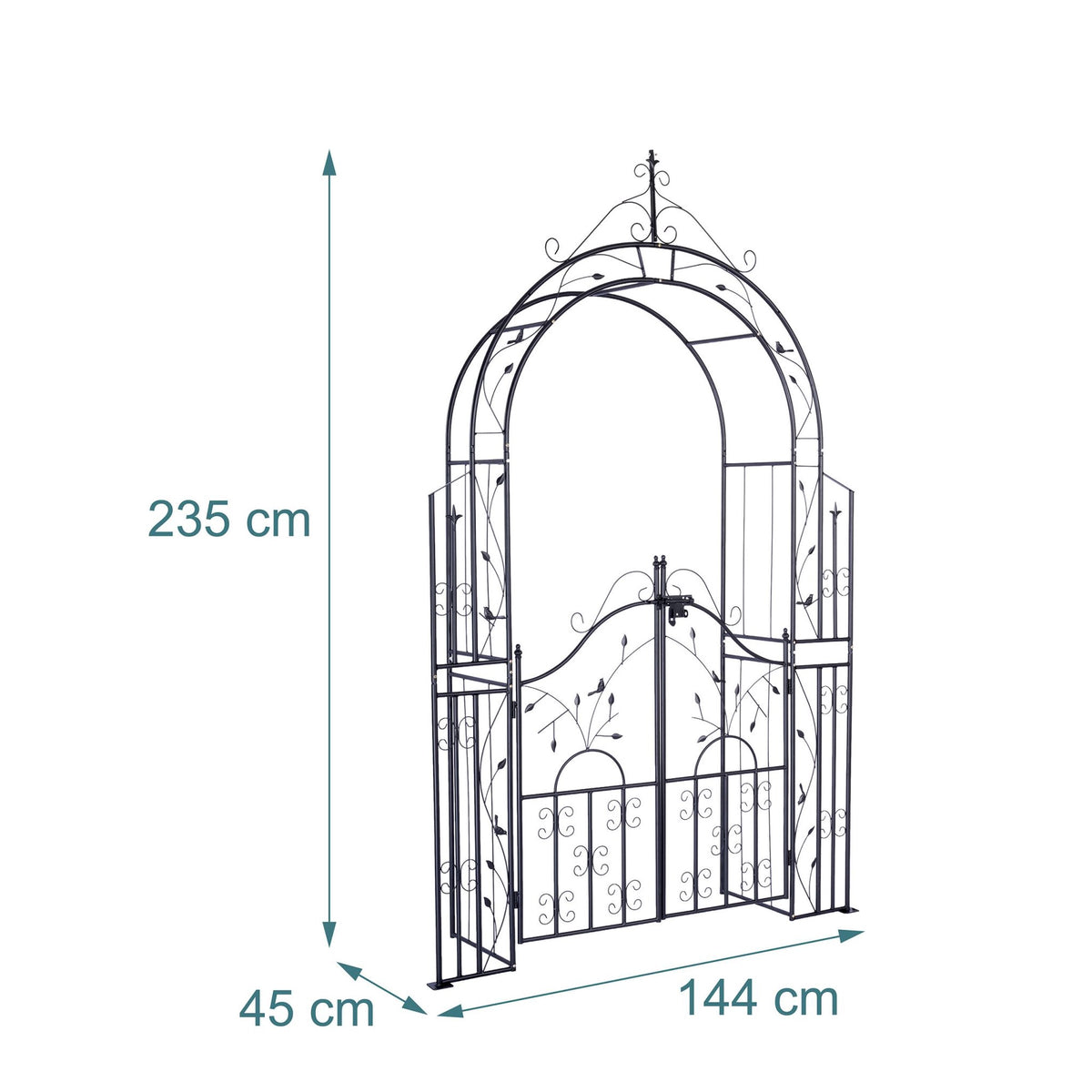 Black Metal Rose Arch with Gate – 235x144x45 cm