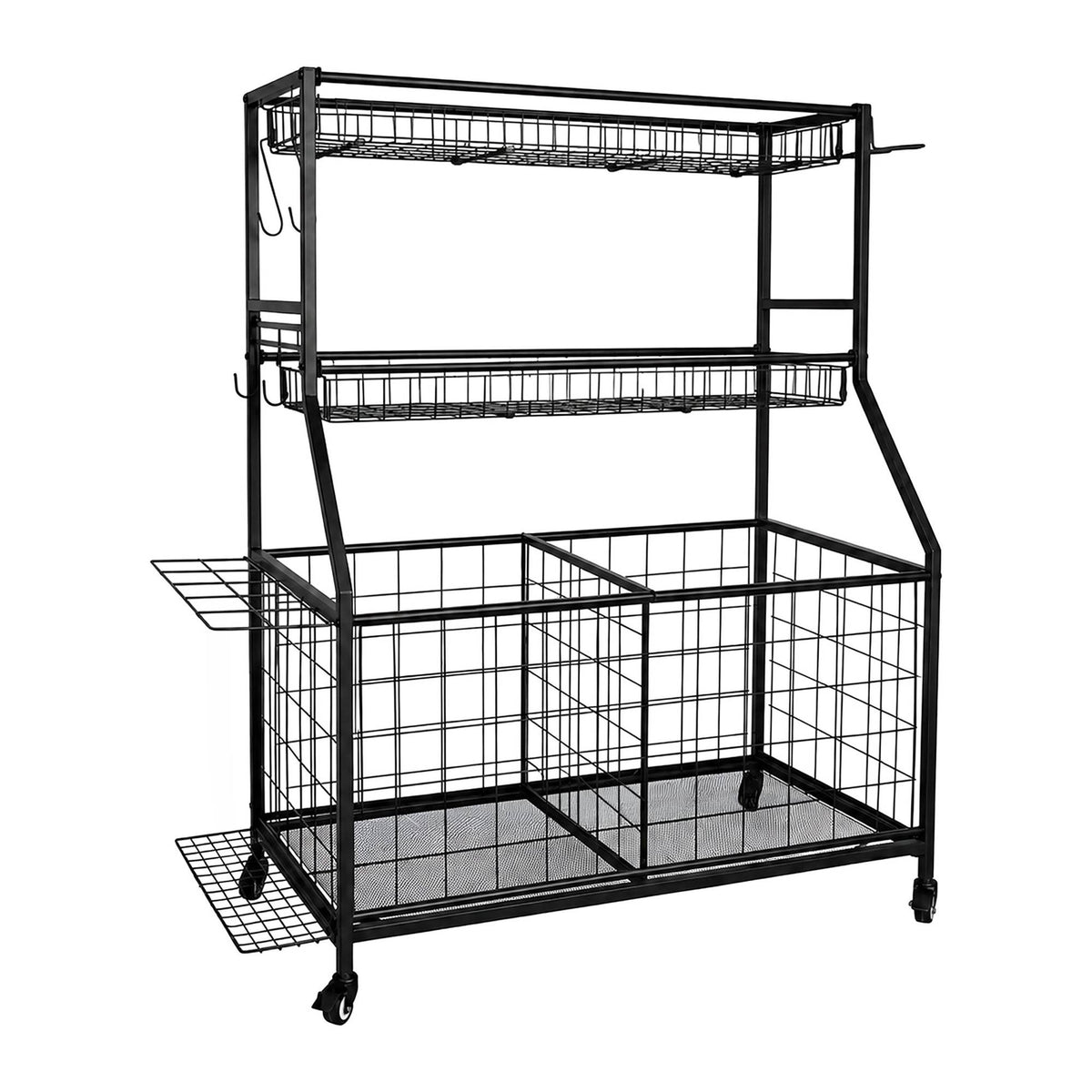 Black Metal Sports Equipment Trolley with Wheels