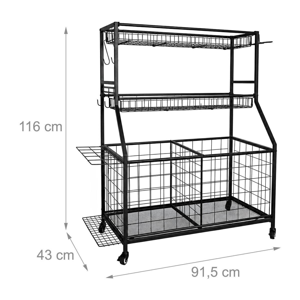 Black Metal Sports Equipment Trolley with Wheels