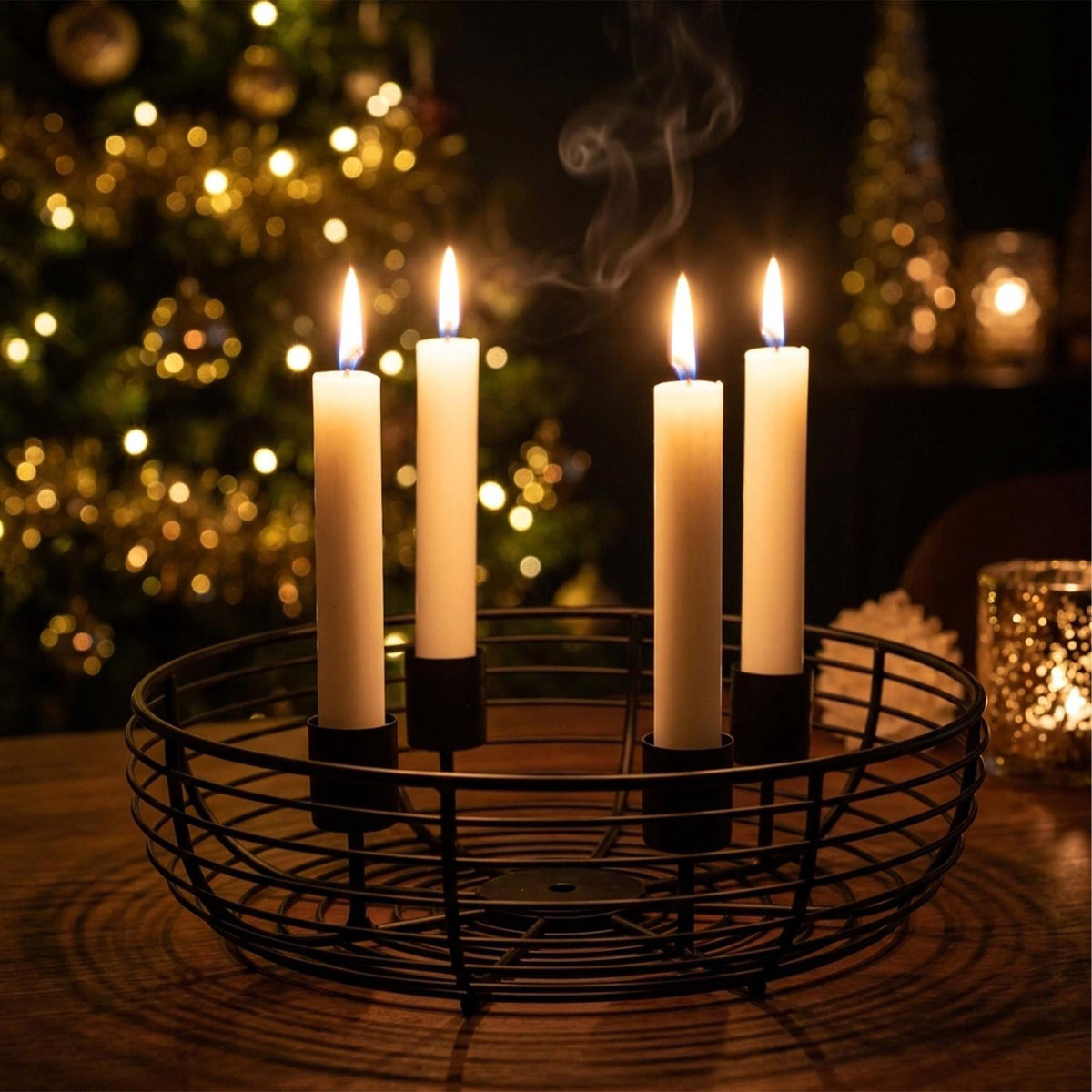 Black Metal Wire Advent Wreath Holder, 20.5 cm