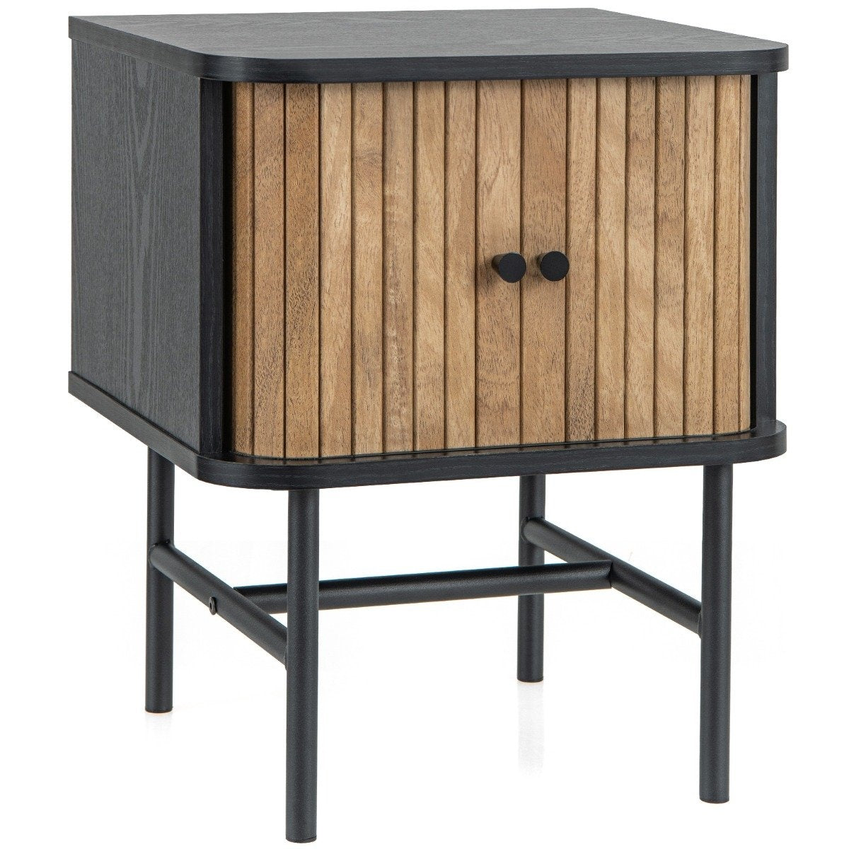 Black Nightstand with Sliding Doors, 40 x 39 x 49 cm