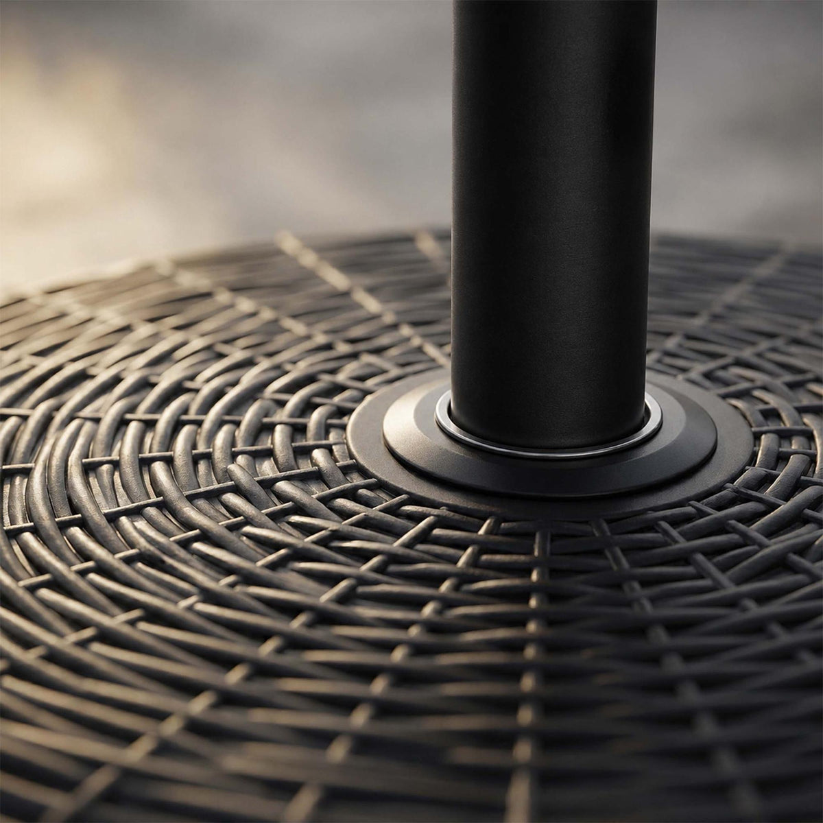 Black Rattan-Effect Parasol Base with Wheels