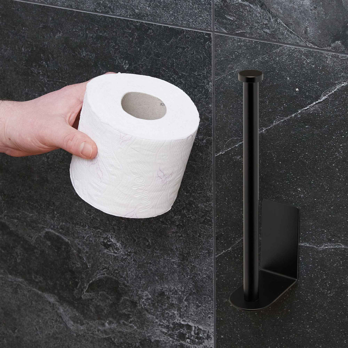 Black Self-Adhesive Toilet Roll Holder – 2 Roll Capacity