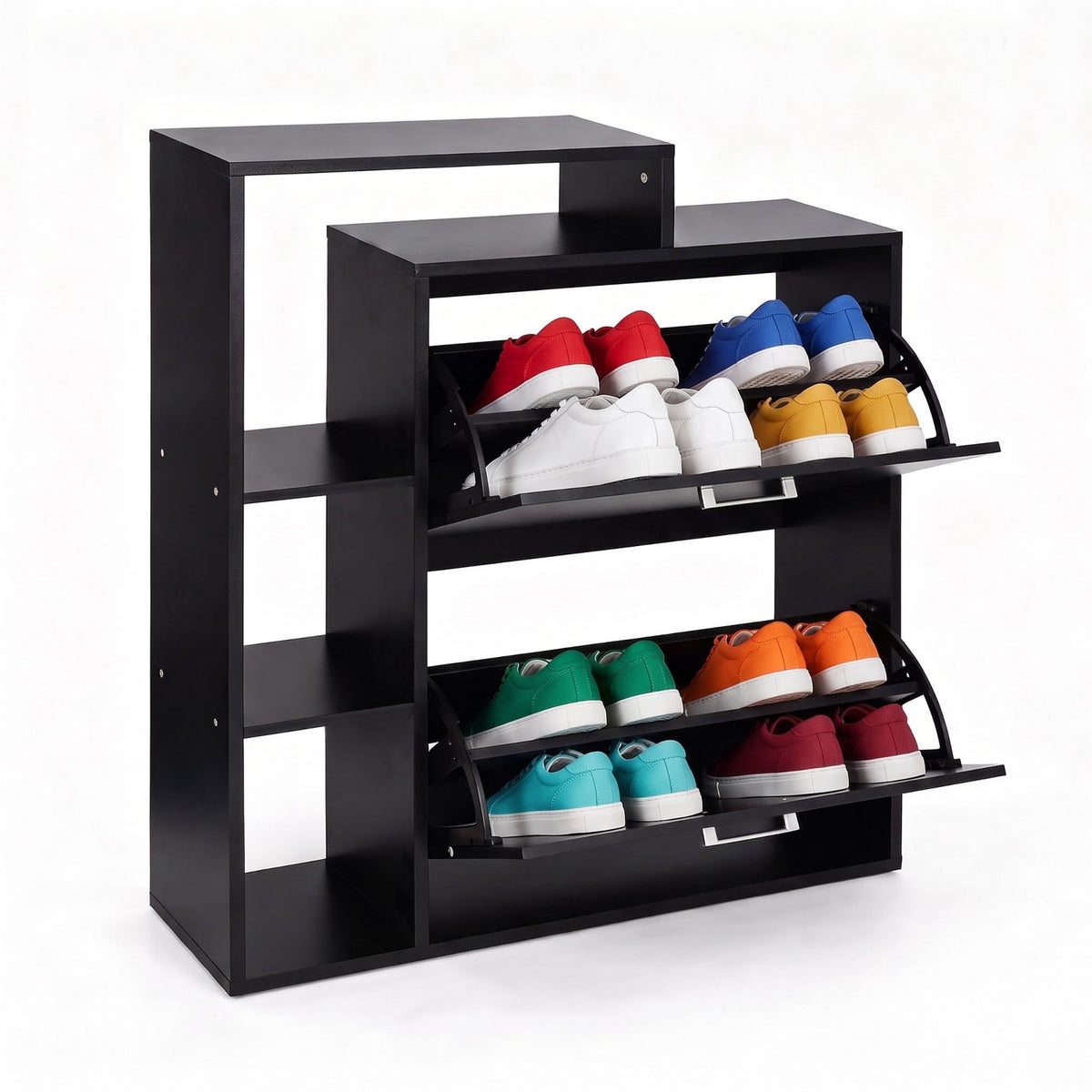 Black Shoe Cabinet with 2 Flaps – Compact Hallway Storage