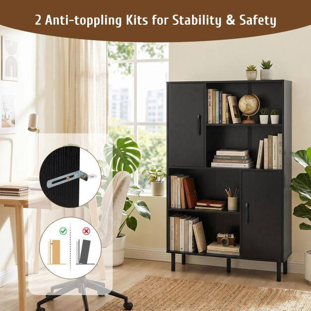 Black Sideboard Cabinet with 4 Shelves & 2 Doors