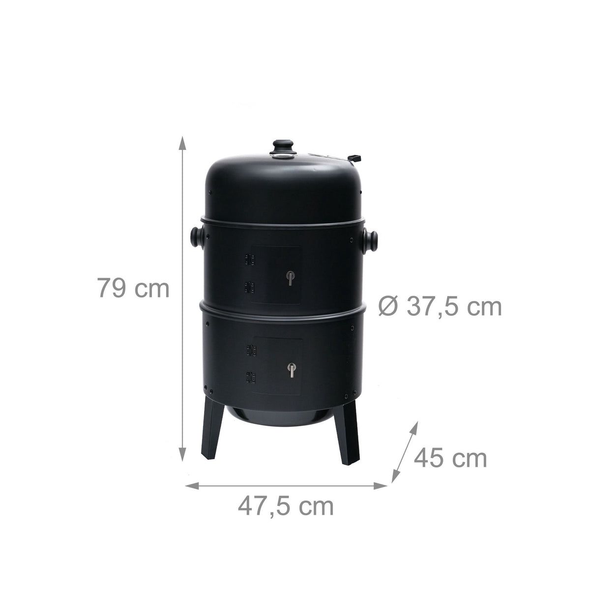 Black Steel Smoker with Thermometer and Water Bowl
