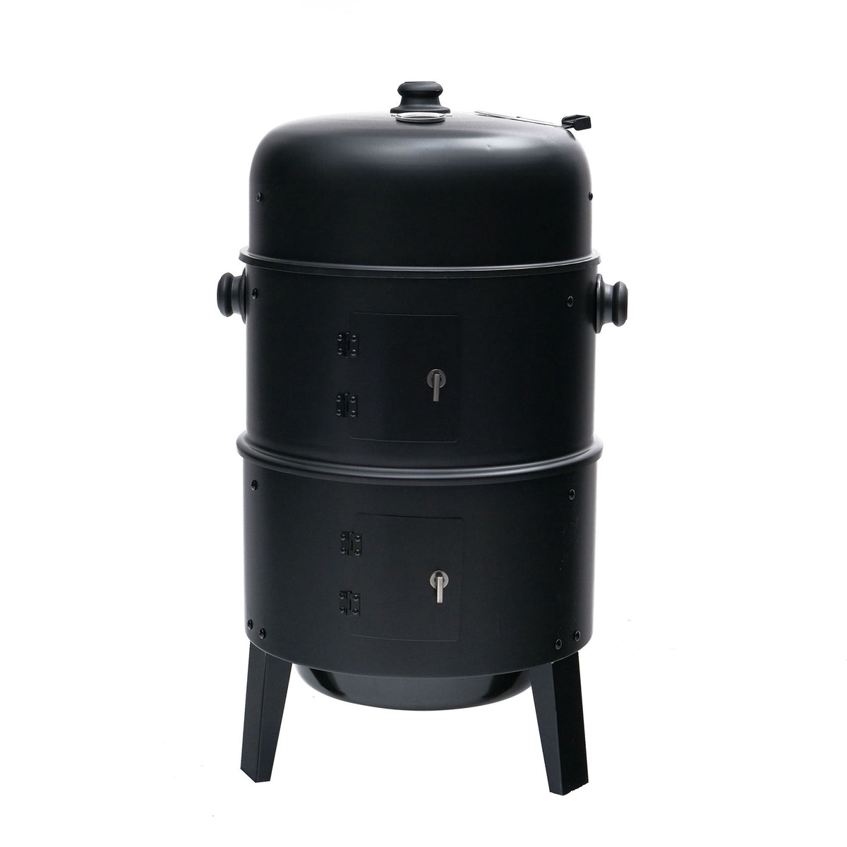 Black Steel Smoker with Thermometer and Water Bowl
