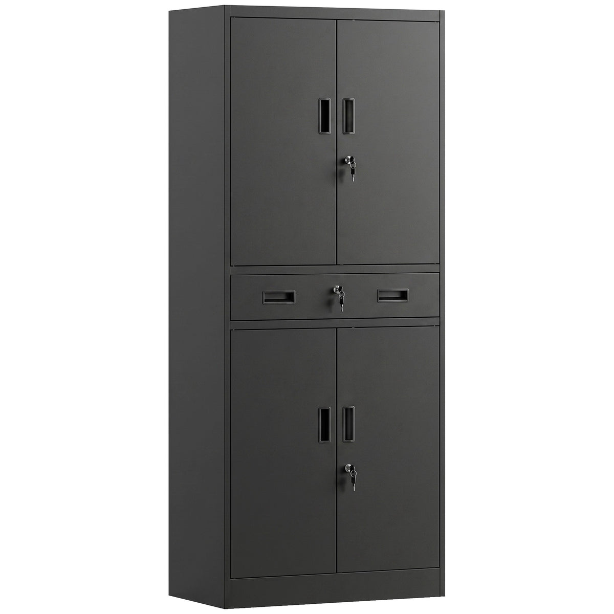 Black Steel Tool Cabinet with Lockable Doors and Adjustable Shelves